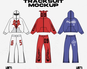 Streetwear Flared Tracksuit Vector Mockup Template for Clothing Designers Illustrator PNG File Photoshop and Procreate Clothing Brand