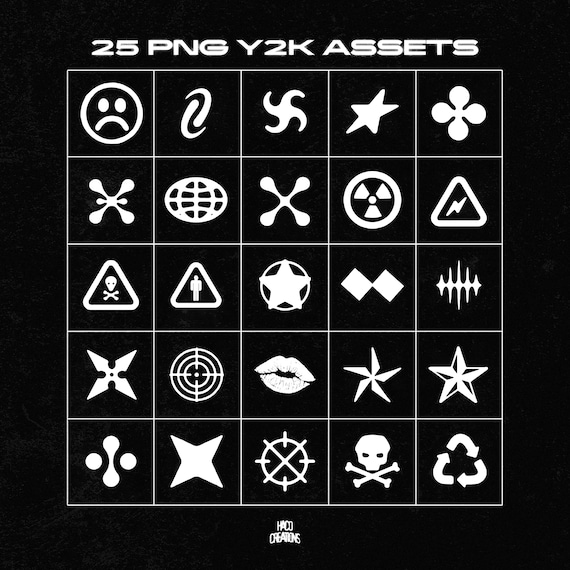 Y2K Streetwear Aesthetic Icons & Symbols 25 Assets for Logos 