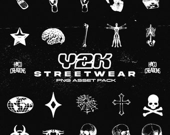 Y2K Streetwear Aesthetic Icons & Symbols | 25 Assets For Logos | Clothing | Graphic Design | Streetwear Start-up | Clothing Brand Assets
