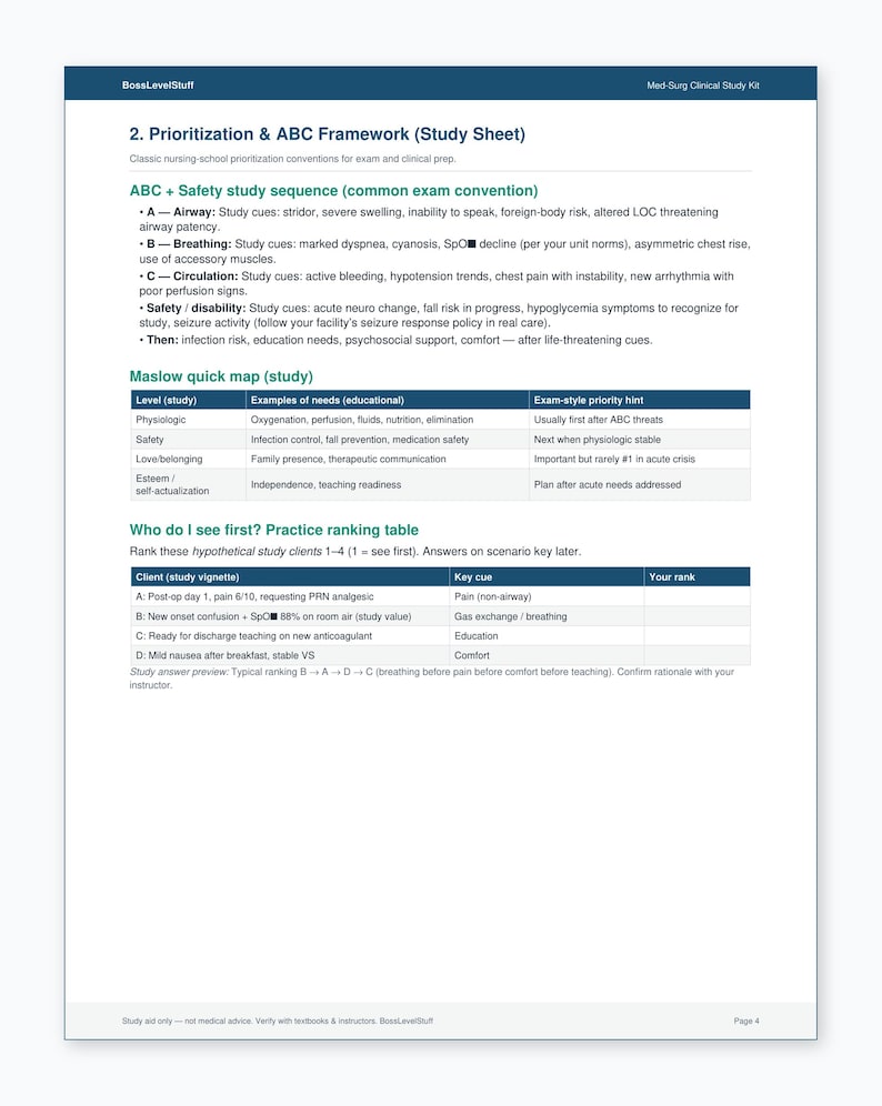 Med Surg Nursing Study Guide PDF | Prioritization Fluids Labs Cases ...