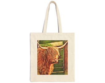 Highland Cow Cotton Canvas Tote Bag