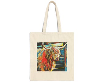 Highland Cow Cotton Canvas Tote Bag