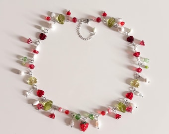 Raspberry Beaded Necklace – Handmade Fruit Summer Necklace