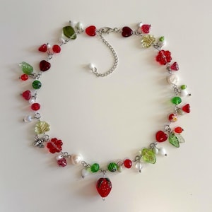 Strawberry Beaded Necklace – Handmade Fruit Summer Necklace