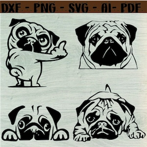 Pug SVG Bundle, PNG, Pug Silhouette Svg, cut files for Cricut, Cameo, Dog Svg, Pug cut file, Animal Svg, Cute Pug Svg, Clipart,svg,dxf,png