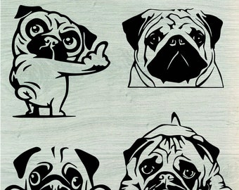 Pug SVG Bundle, PNG, Pug Silhouette Svg, cut files for Cricut, Cameo, Dog Svg, Pug cut file, Animal Svg, Cute Pug Svg, Clipart,svg,dxf,png