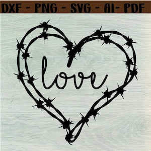 Barbed Heart Svg Bundle, Wired Heart Clipart, Barbed Wire Svg File for Cricut,Barbed Wire Heart Png, Barbed love svg , Barbed Heart love ,