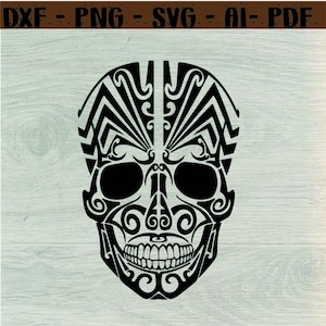 Tribal skull svg dxf png, tattoo design skull clipart, evil scary halloween skull head printable cut file cricut silhouette ,svg-dxf-png-ai
