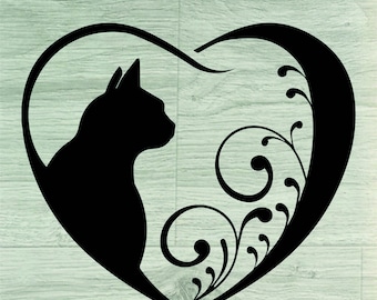 Cat Heart svg | Cat svg | Heart svg | Cat Silhouette | animal svg | cat love svg | kitten svg | cat lover gift | pet svg | fur mom svg-dxf-