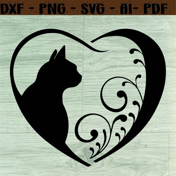 Cat Heart svg | Cat svg | Heart svg | Cat Silhouette | animal svg | cat love svg | kitten svg | cat lover gift | pet svg | fur mom svg-dxf-