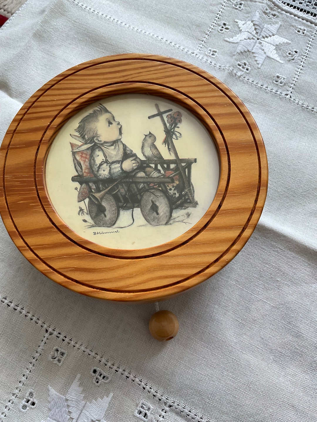 CUTE Vintage Hummel Pull String Wooden Musical Box Boy Cart W Etsy