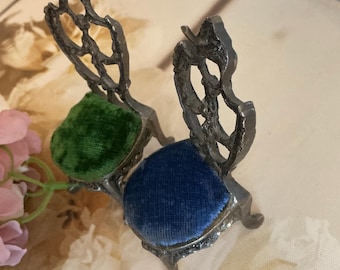 2 VINTAGE POCKET Antique WATCH Holders Plush Velvet Seats vintage Miniature Chairs Hooks 4 Jewellery Rosaries Bracelets Fancy Doll Houses