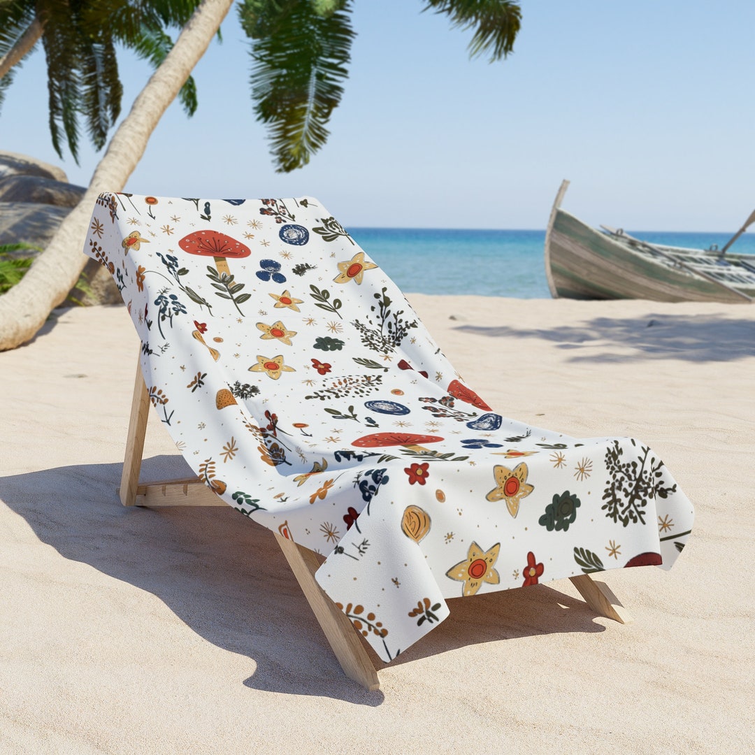Mushroom Beach Towel Wildflower Beach Towel Mushroom Beach Etsy