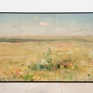 Countryside Meadow Landscape - Vintage Printable Art - Instant Digital Download Print Artwork Painting - Grassy Field Flowers Spring - 2387