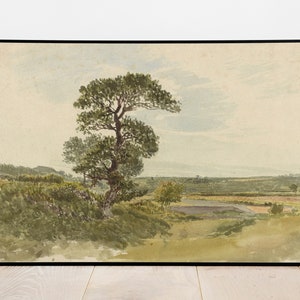 Muted Country Meadow - Vintage Printable Art - Instant Digital Download Print Artwork Painting - Landscape Valley Tree Moody Forest - 9786