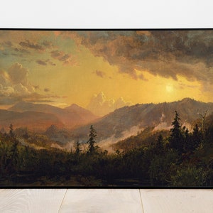 Sunset After a Storm Landscape - Vintage Printable Art - Instant Digital Download Print Artwork Painting - Forest Trees Mountain Hazy - 3457