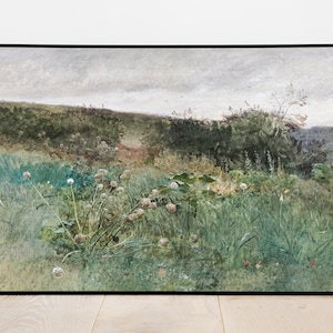 Wildflower Meadow in the Hills - Vintage Printable Art - Instant Digital Download Print Painting - Country Field Flower Landscape - o654