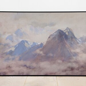 Snow Capped Mountains Through the Clouds - Vintage Printable Art - Instant Digital Download Print Painting - Peaks Winter Landscape - l856