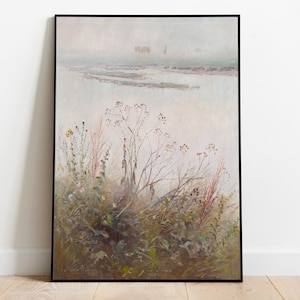 Wildflowers by a River - Vintage Printable Art - Instant Digital Download Print Artwork Painting - Flower Brook Tall Grass Brush Rushes 6377