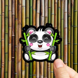 Cute Panda Sticker | Adorable Panda Holding Bamboo | Cute Kawaii Sticker | Panda Lover Gift