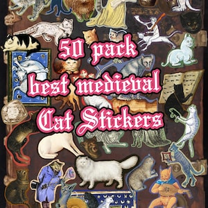 50 Medieval Cat Sticker Pack, Funny Art History Stickers image 8