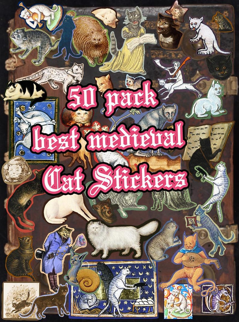 50 Medieval Cat Sticker Pack, Funny Art History Stickers image 8
