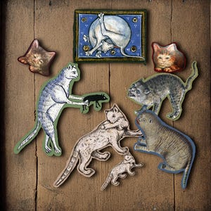 50 Medieval Cat Sticker Pack, Funny Art History Stickers image 2