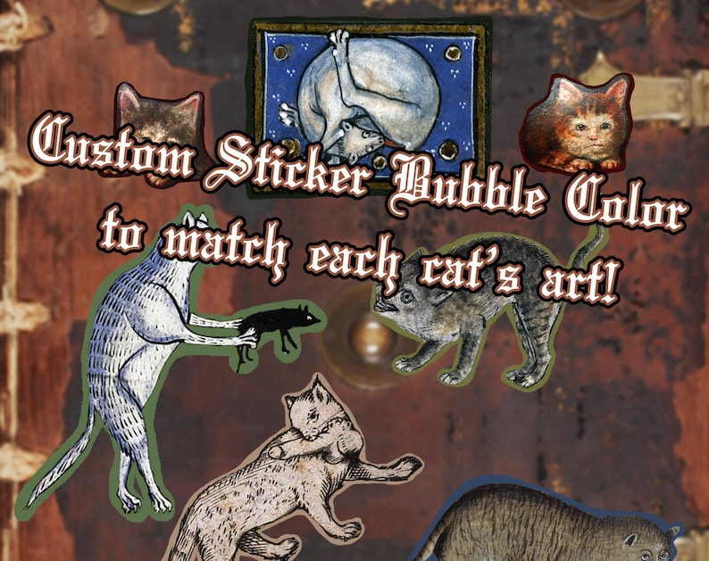 50 Medieval Cat Sticker Pack, Funny Art History Stickers image 9