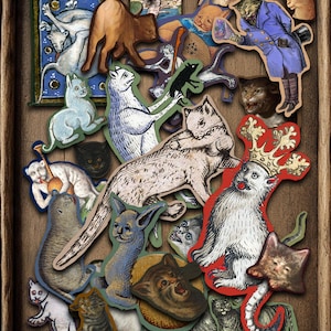 50 Medieval Cat Sticker Pack, Funny Art History Stickers image 1