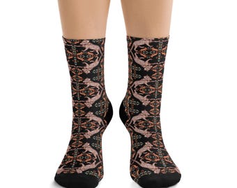 Psychedelic Medieval Cat Socks: Recycled Poly Funky Print