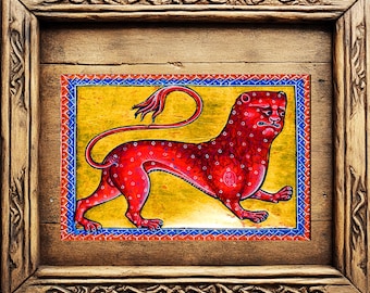 Medieval Red Lion Postcard 4x6 Art Print - Vintage Style