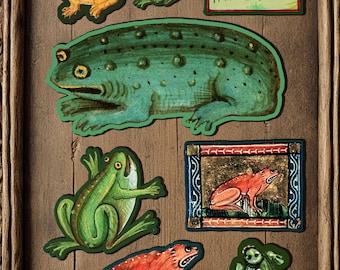 Funny Medieval frog Stickers - 8 Pack - Goofy Historic Art