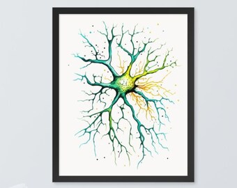 Neuron Watercolor Print: Brain Cell Science Art