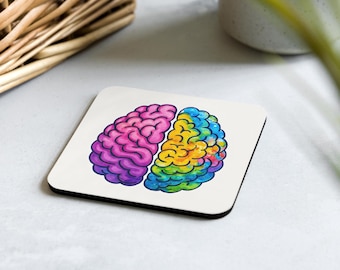 Colourful Neuroanatomy Art, Left & Right Brain Coaster, Gift for Psychologis Neuroscience Student – Hemisplash