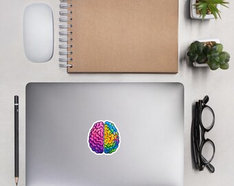 Kleurrijke neuroanatomische kunst zonder luchtbellen, stickers linker- en rechterhersenhelft, cadeau voor Psychologis Neuroscience Student – Hemisplash