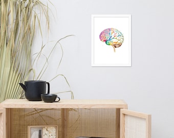 Watercolor Brain Framed Poster: Neurology Anatomy Art