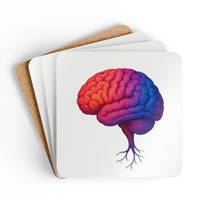 Gradient Brain Corkwood-underlägg | Färgglad Brain Art-underlägg