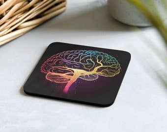 Vibrant Brain Anatomy Cosmic Colourful Unisex Coaster, Neurology Neuroscience Neuro, neurologist gift - Brainstorm