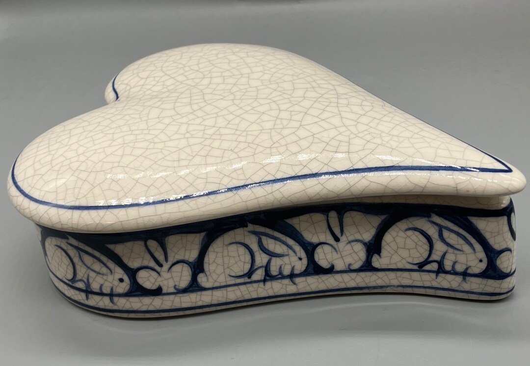 The Potting Shed Dedham Pottery Lidded Heart Shaped Trinket Dish With