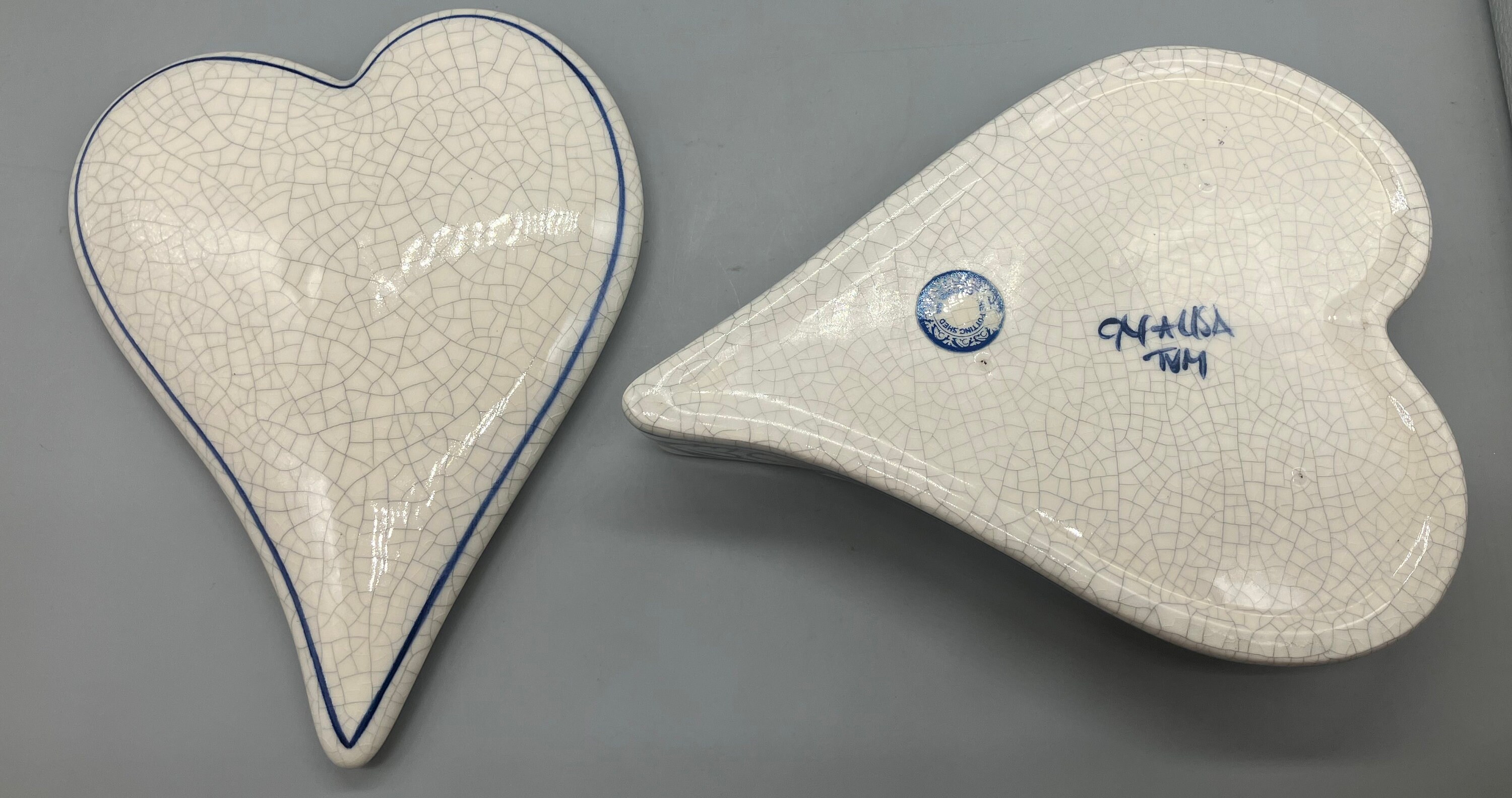 The Potting Shed Dedham Pottery Lidded Heart Shaped Trinket Dish With