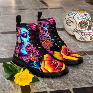 Psychedelic Zombie Scull canvas laarzen voor dames