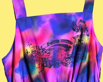 Kombinezon Psychodeliczny Tęczowy ~ Ręcznie Nadrukowany Kombinezon Dream Portal ~ XS