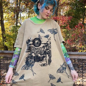 Full Moon and Luna Moths Handprinted One of a Kind Comfy Long and Tall Shirt