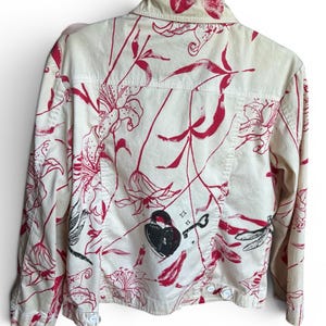 Upcycled Coffee Dyed Handprinted Dragonfly Heart Lock Vintage Blazer Jacket Medium