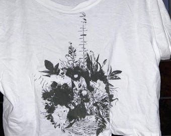 Garden Flower Basket Handprinted Cropped Shirt