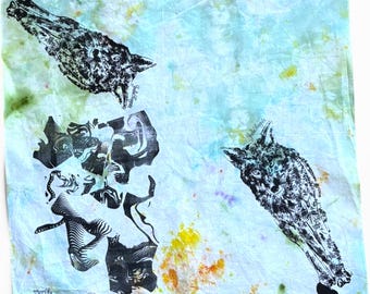 Coyote Handprinted Hand-dyed Bandana One-of-a-kind