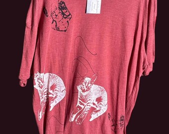 Orange Handprinted Multi Layer Mens Cat Shirt 2XL