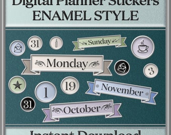 Emaille Style Digital Planner Sticker: Clipart Verzierungen (PNG Digital Download)