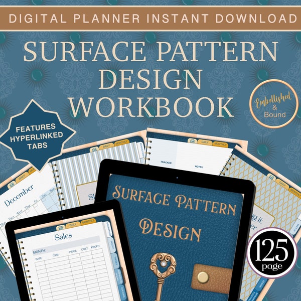 Surface Pattern Design Workbook Digital, Erstellen Sie einen Sammlungsplaner, Täglicher, monatlicher interaktiver Designplaner