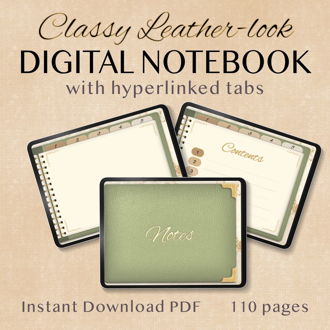 Green Leather Landscape Digital Notebook Hyperlinked Journal Book 110 ...